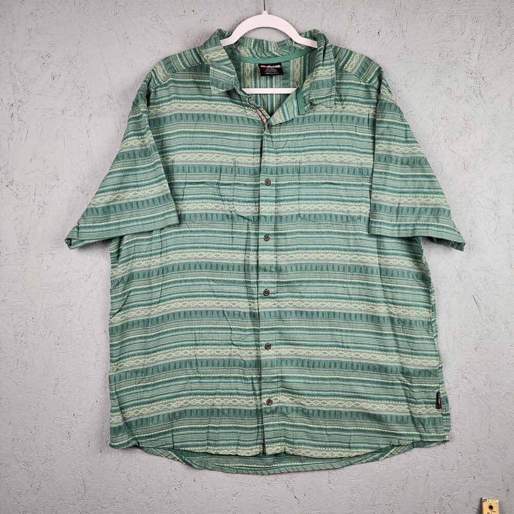 Sherpa Adventure Gear Shirt Mens 2XL Green Striped Geometric Button Up Casual